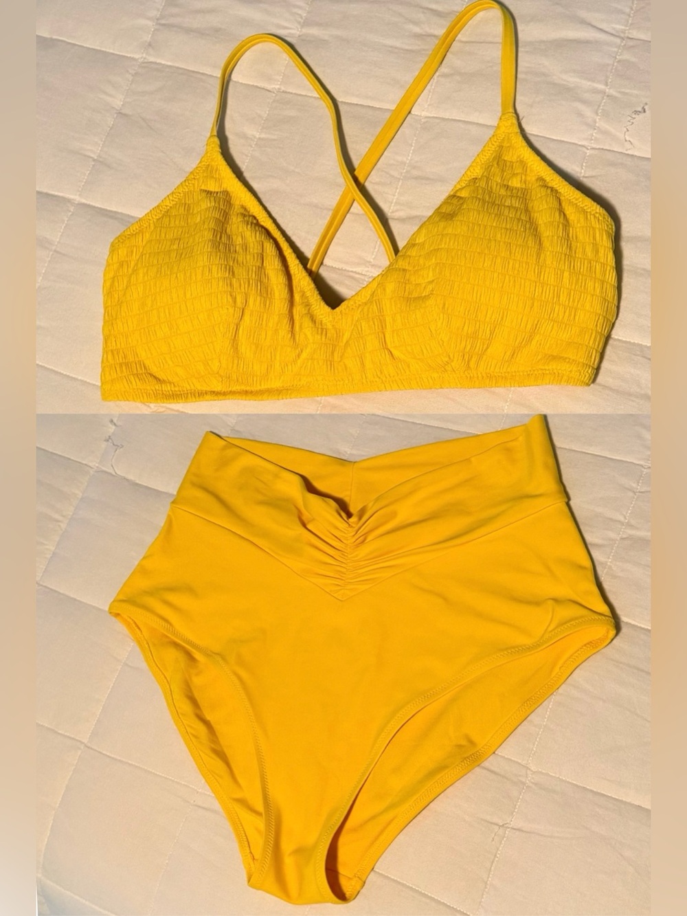 Aerie Yellow Voop Top & Ruched High-Waisted Full Coverage Bikini Set MEDIUM